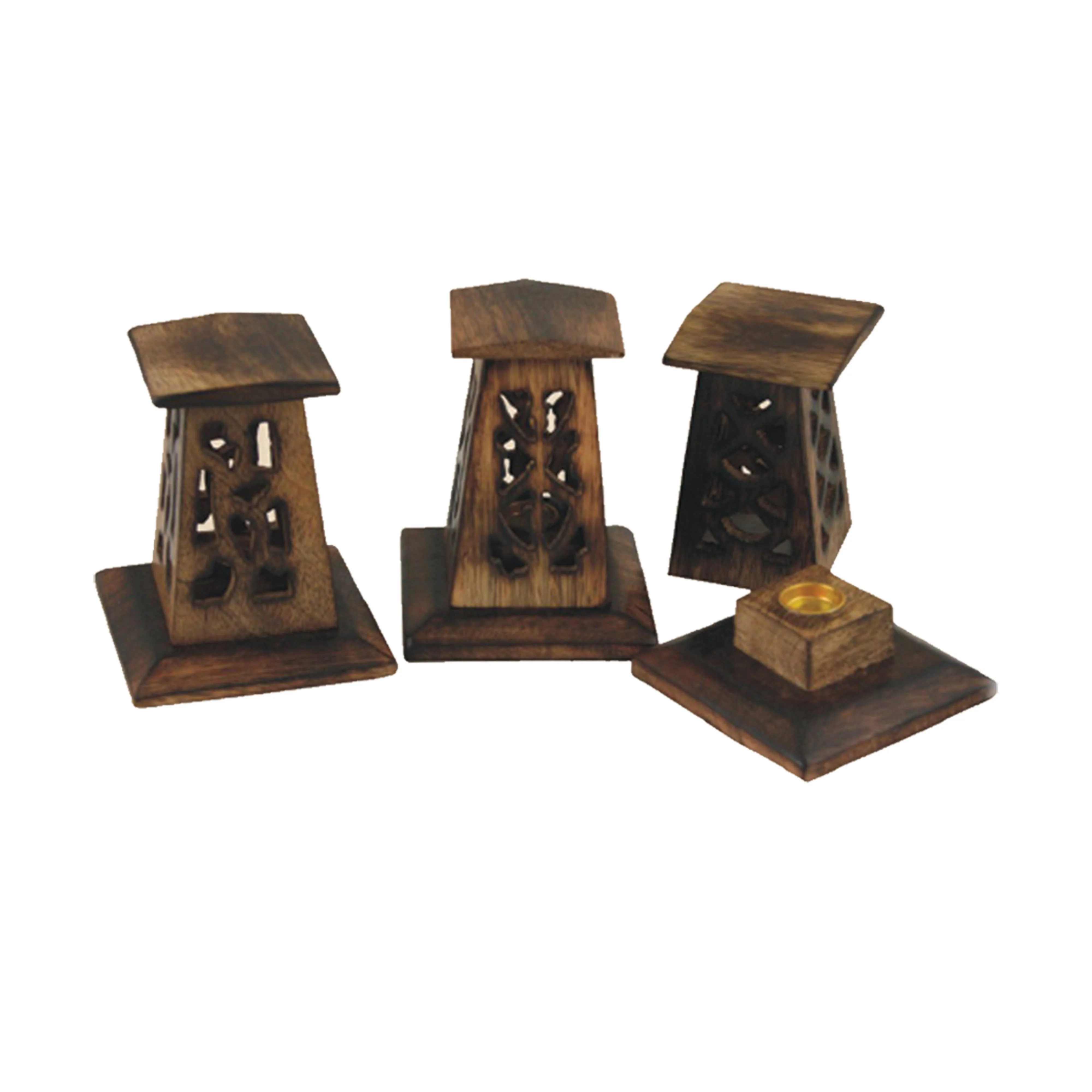 4" Carved Wooden Incense Cone Tower
