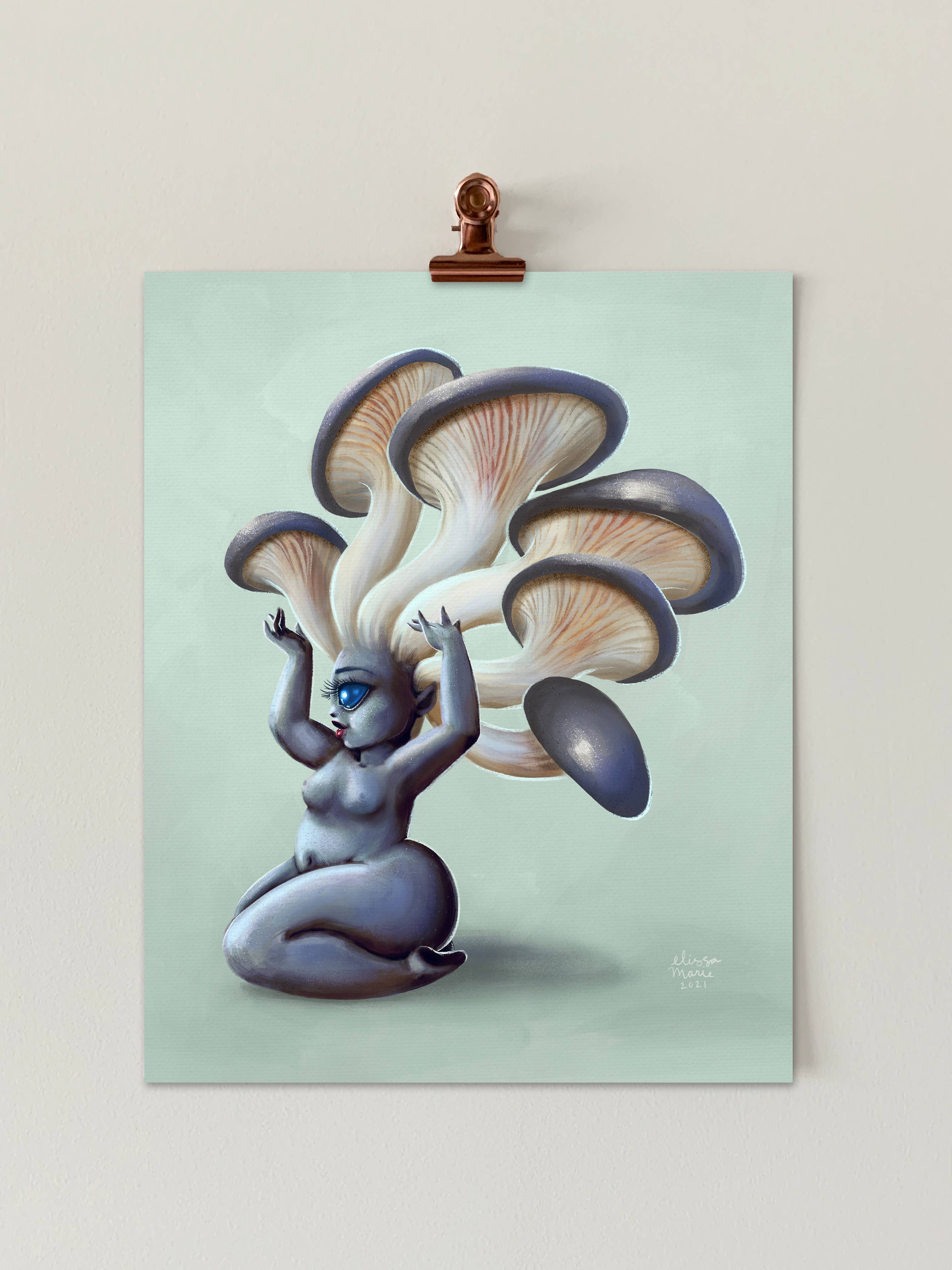 Blue Oyster Shroomie 8x10 Art Print | mushroom | nature | fantasy