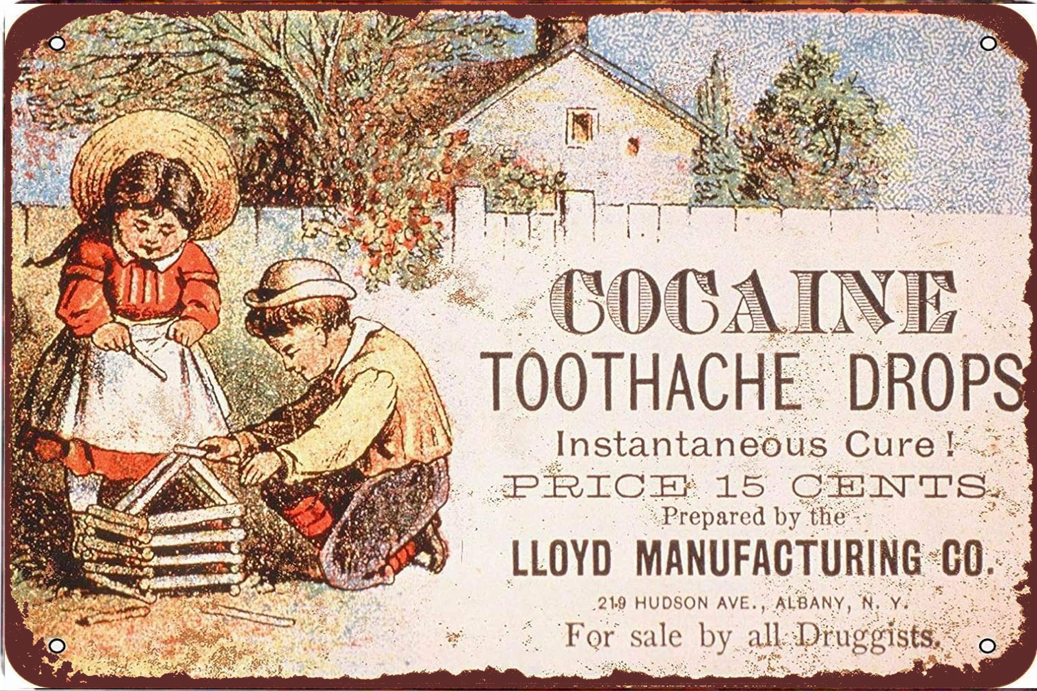 BMS BIZ - Cocaine Toothache Drops Advertising Metal  8 x 12 Tin Sign
