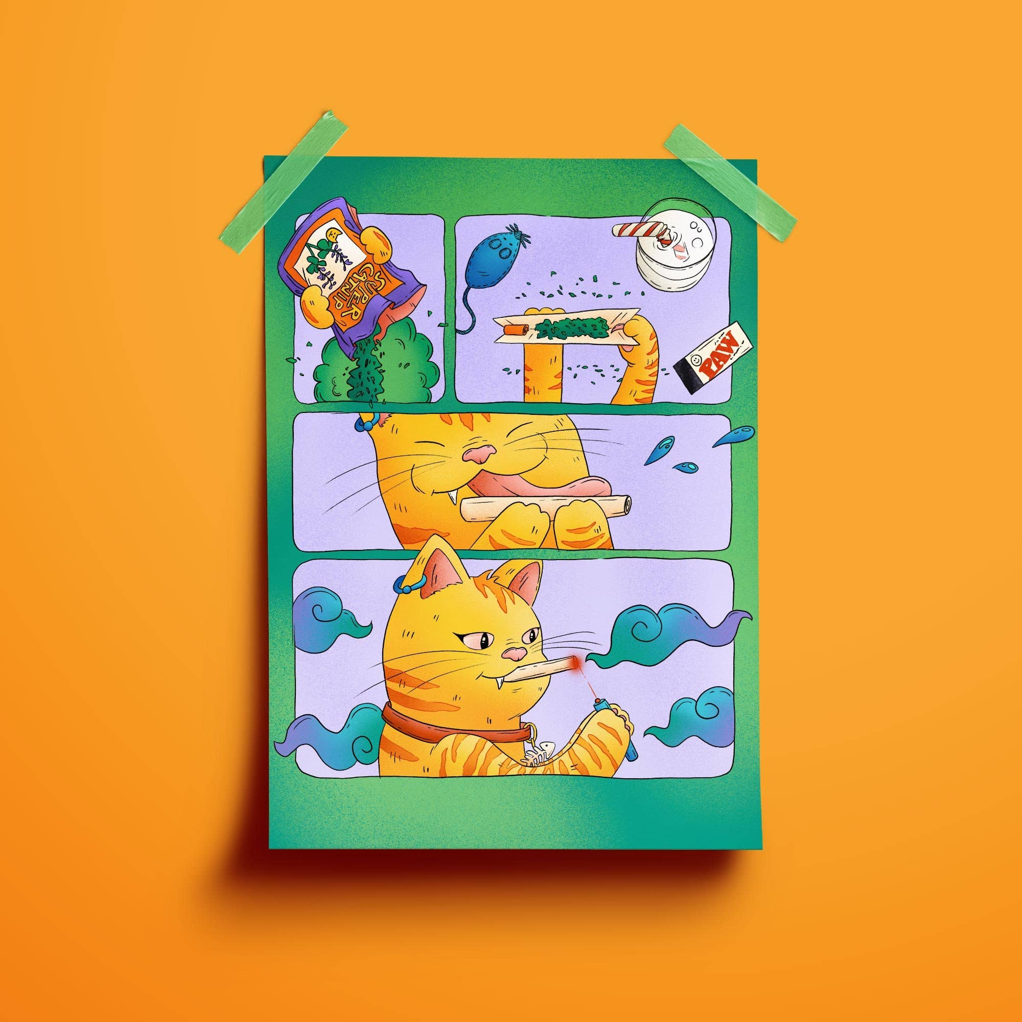 Cat Wall Art | Funny Art Print | Catnip High | Home Decor | Cat Art Print | Cat Illustration | Comic Art | Stoner Aesthetic