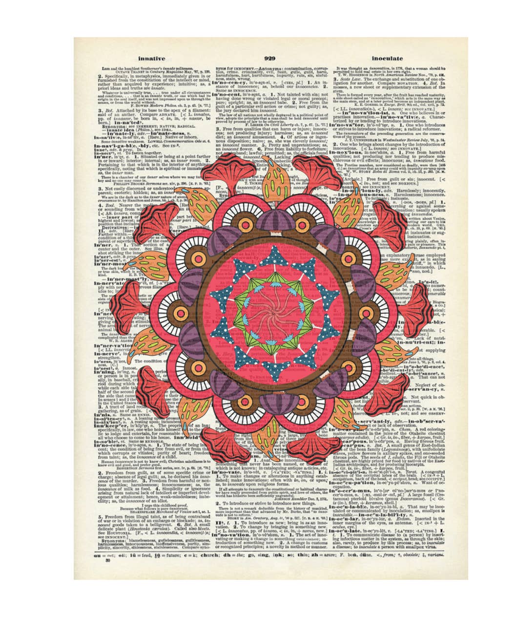 Crazilyhumbledesigns - Mushroom, flower, trippy, Vintage Dictionary Print