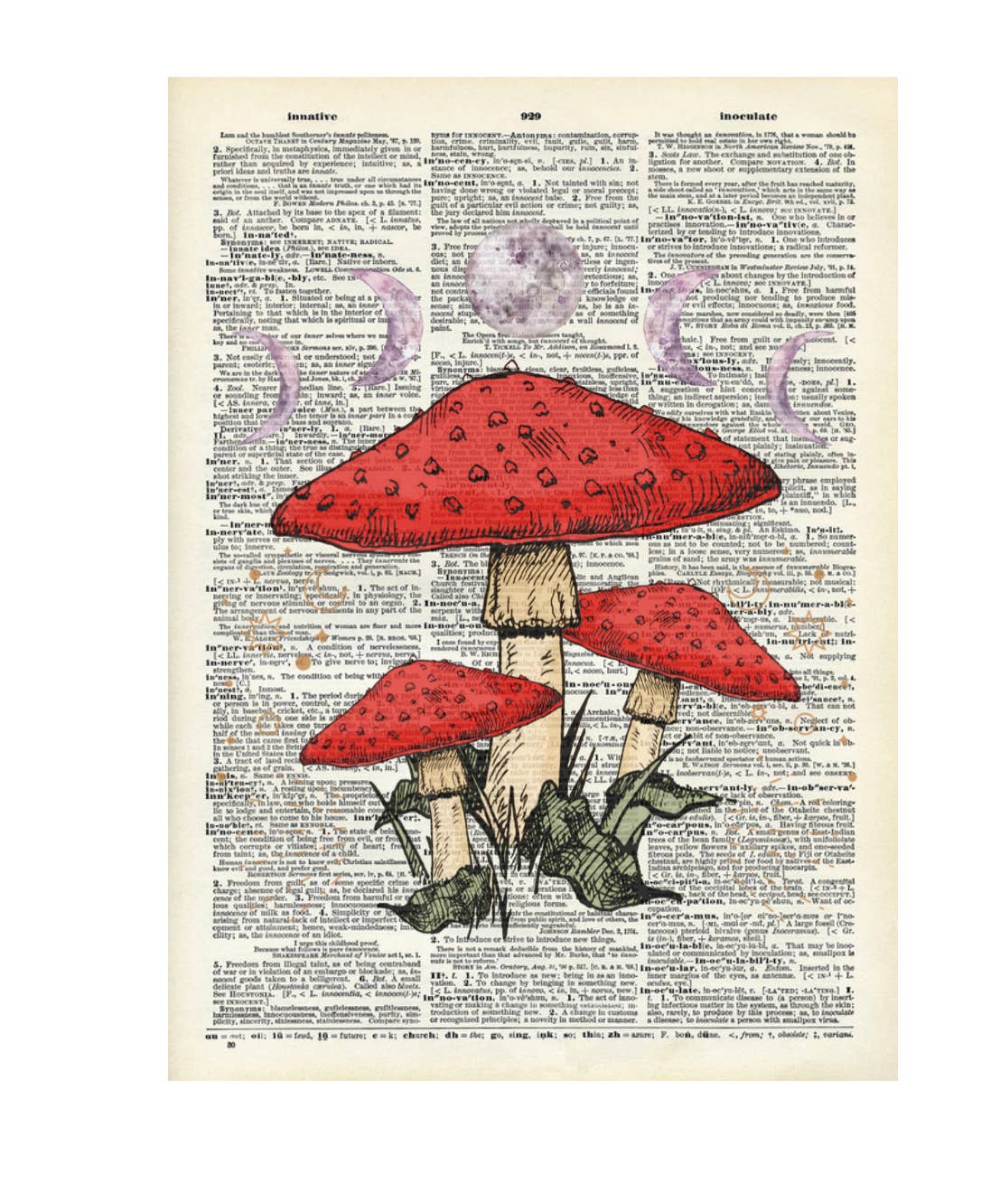 Crazilyhumbledesigns - Mushroom, moon, trippy, Vintage Dictionary Print