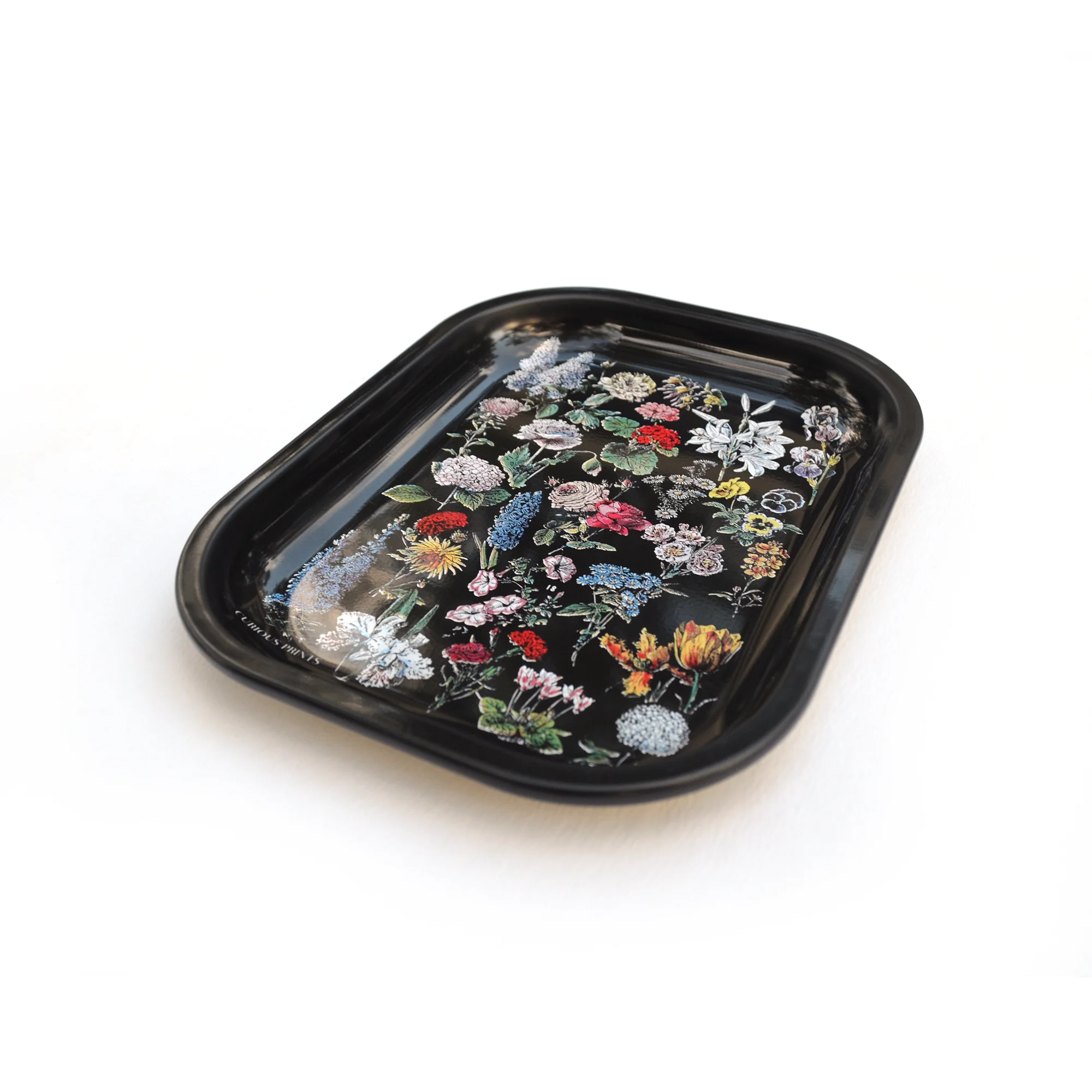 Curious Prints - Small Metal Black Fleurs Tray / Vintage Flower Floral Print - Image 2