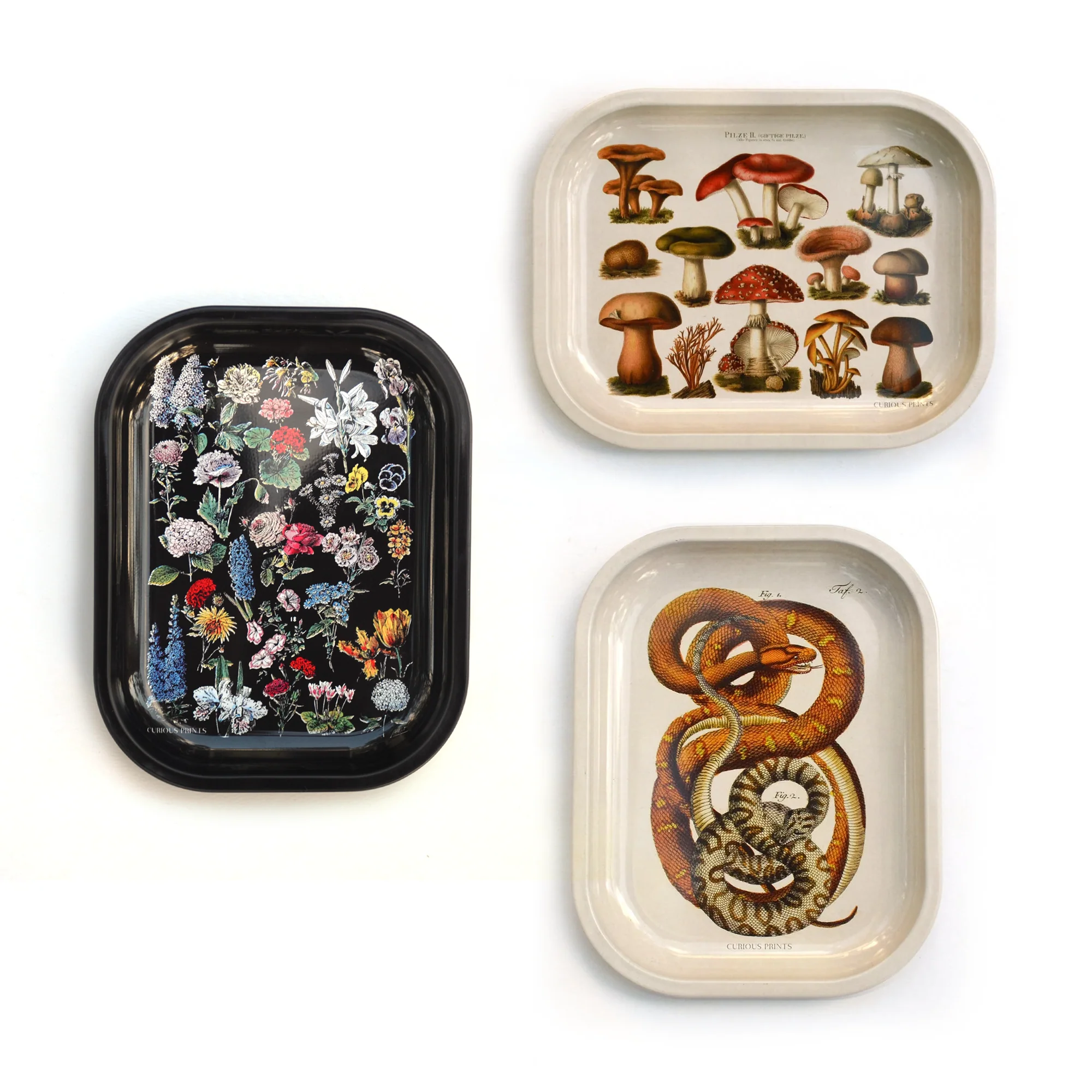 Curious Prints - Small Metal Black Fleurs Tray / Vintage Flower Floral Print - Image 3
