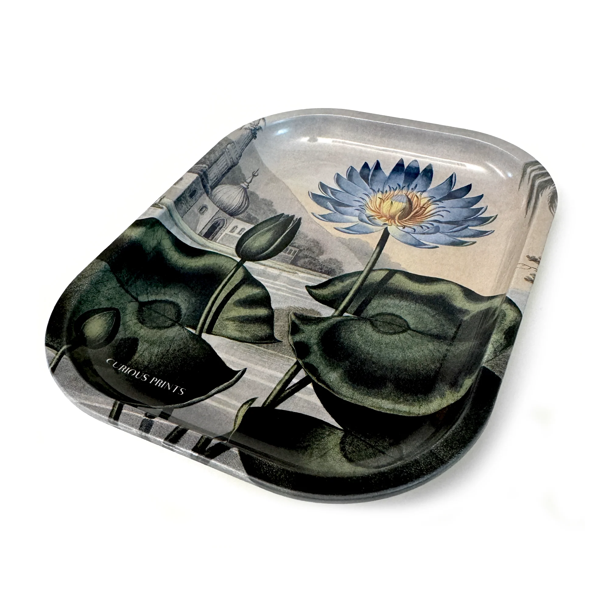 Curious Prints - Small Metal Blue Lotus Water Lily Trinket Tray / Vintage - Image 2