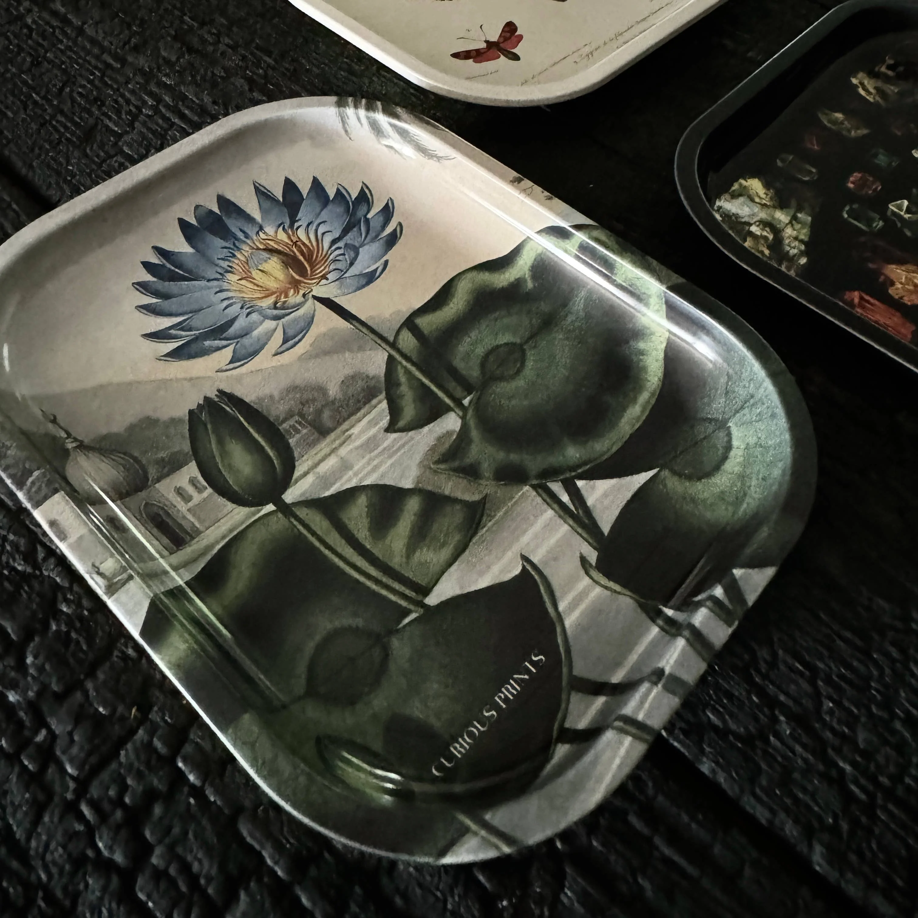 Curious Prints - Small Metal Blue Lotus Water Lily Trinket Tray / Vintage - Image 4