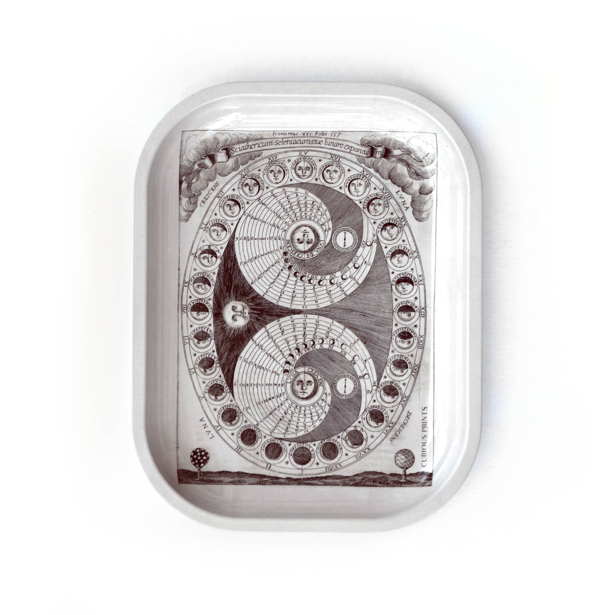 Curious Prints - Small Metal Moon Phases Cathcall Tray / Vintage Print