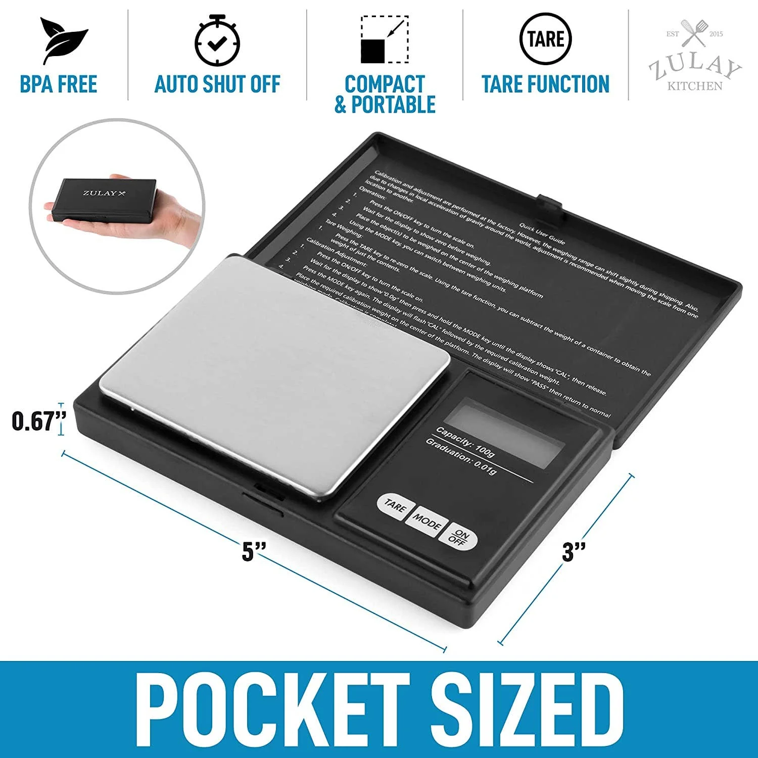 Zulay Kitchen - Digital Gram Scale Grams and Ounces (0.01g/100g) - Image 4