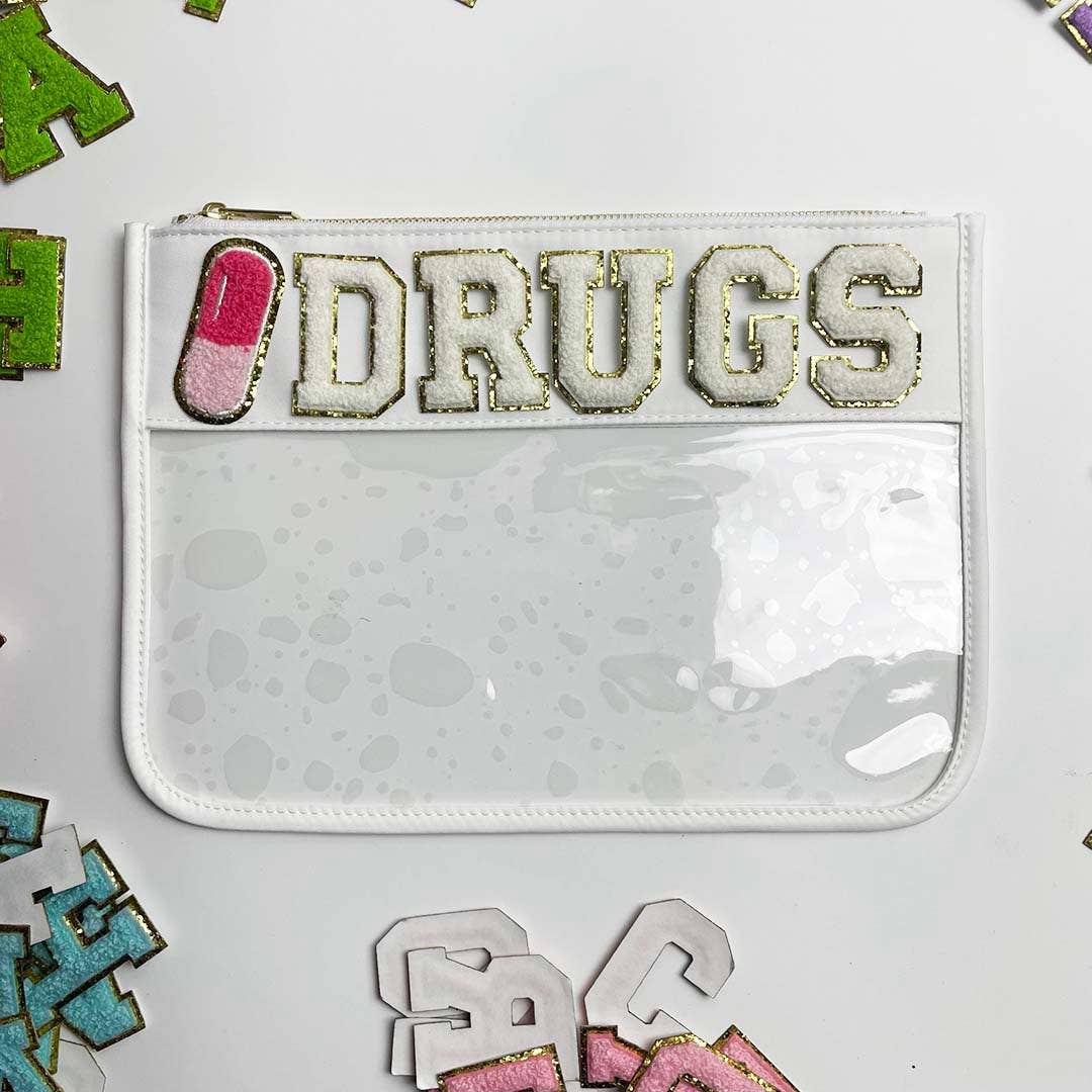 Drugs Pill Clear Nylon Pouch Chenille Letters
