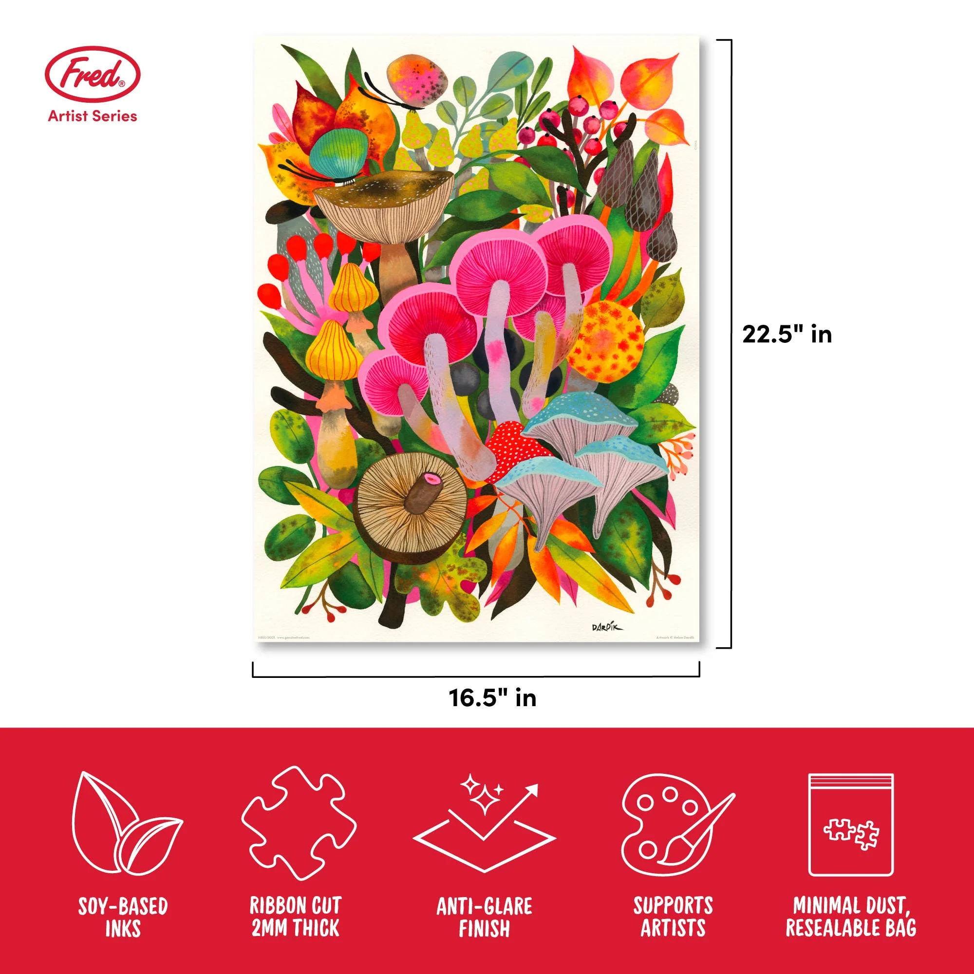 Fred & Friends - Puzzle 500 PC - Helen Dardik - Mushroom Toomuchery - Image 4