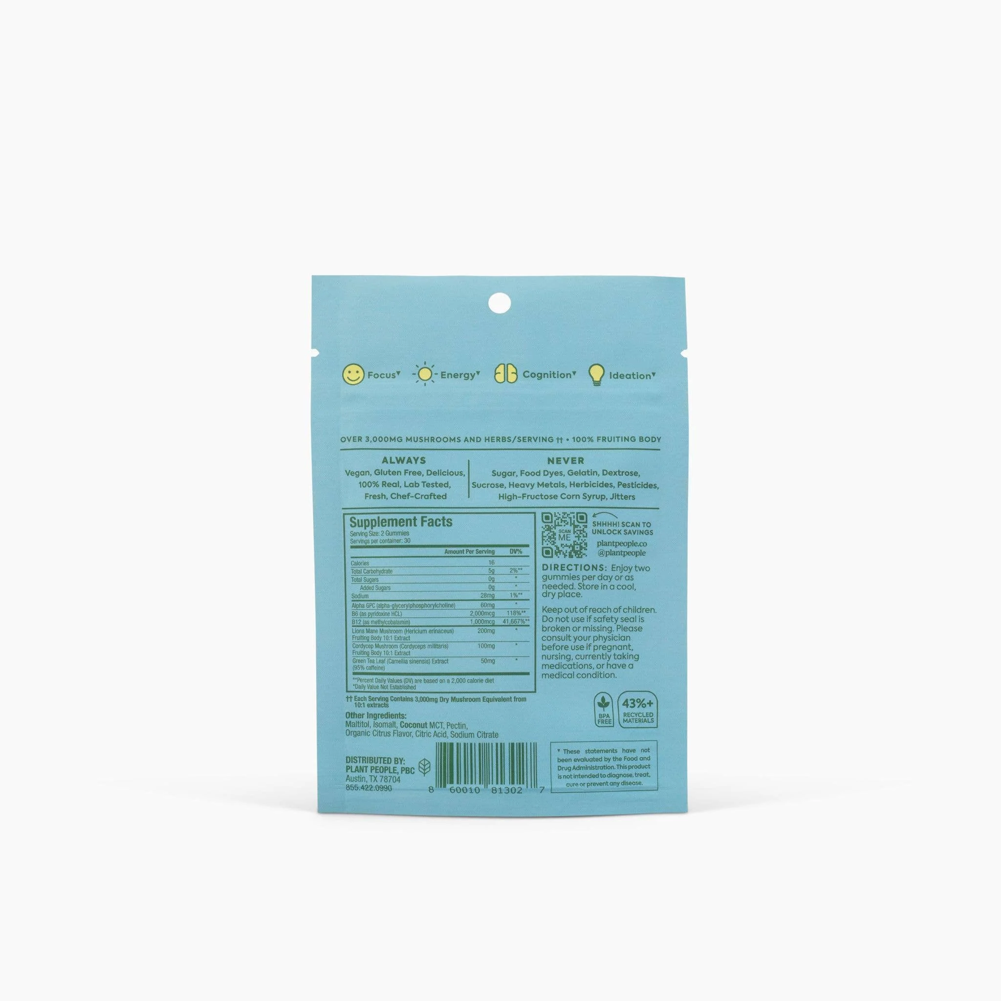 Plant People - WonderFocus Mushroom Gummies - Grab-n-Go Size - Image 3