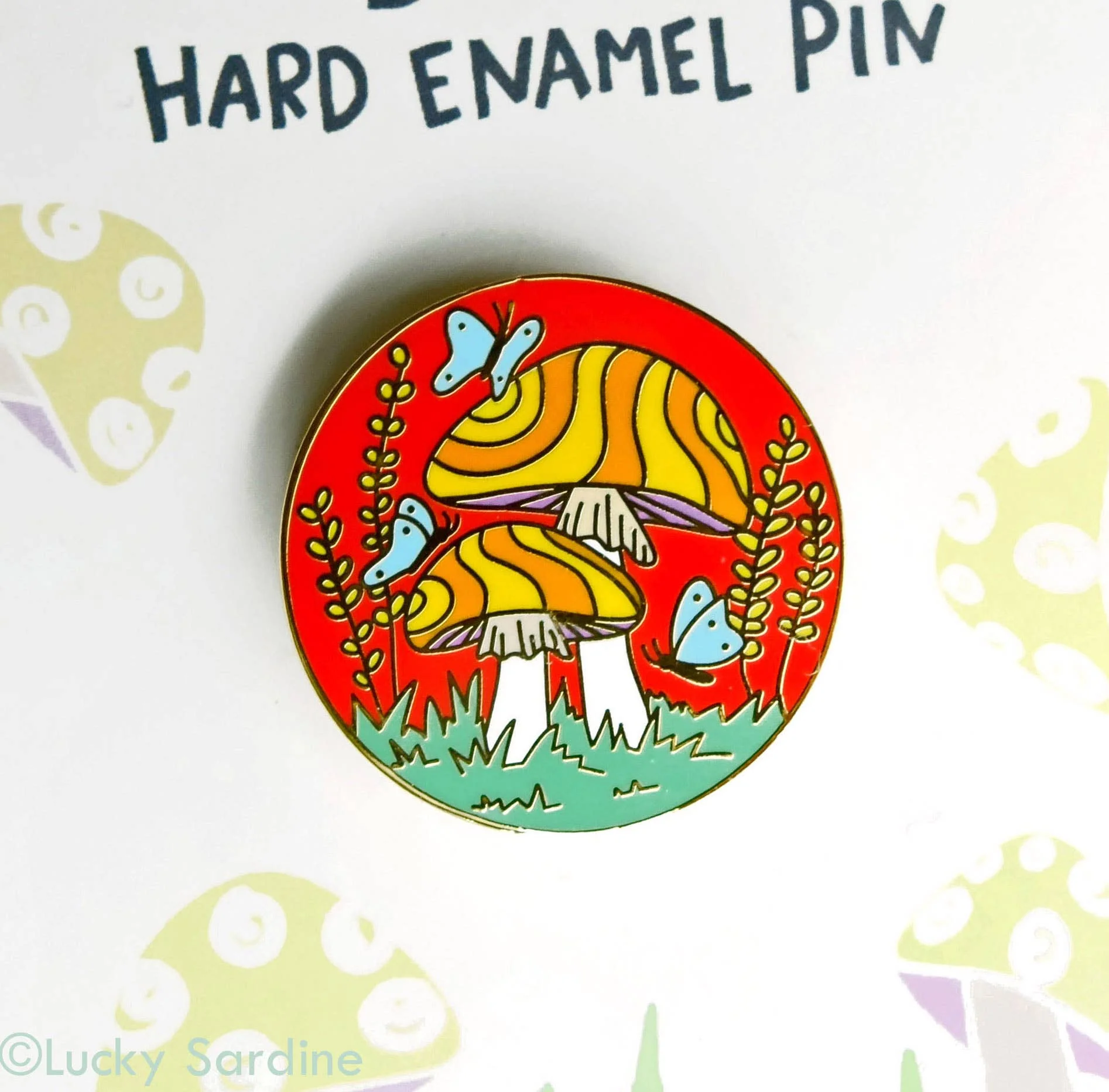 Groovy Toadstools and Butterflies Enamel Pin