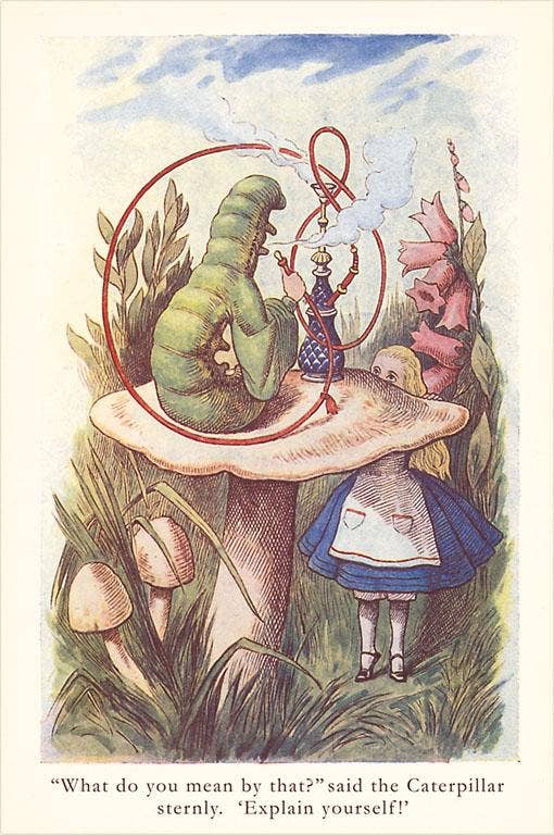 KF-763 Alice in Wonderland, Caterpillar on Mushroom - Vintage Image, Art Print