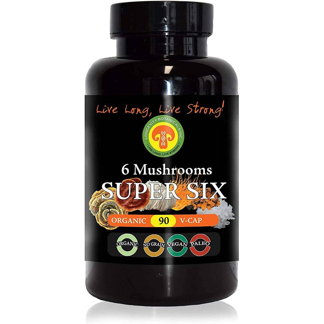 Longevity Botanicals - Organic Super Six Blend Mushroom Extract 90 Capsules