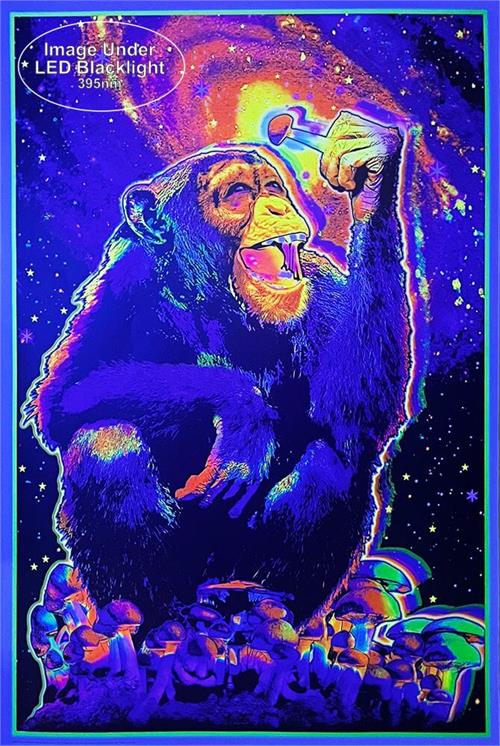 Monkey Mushroom Non Flocked Blacklight Poster