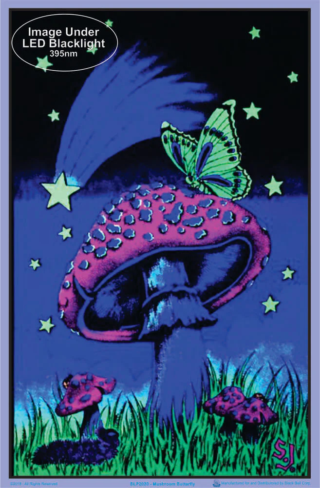 Mushroom Butterfly Flocked Blacklight Poster - Image 2