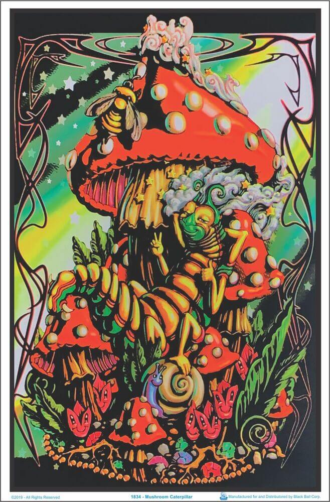 Mushroom/Caterpillar Flocked Blacklight Poster