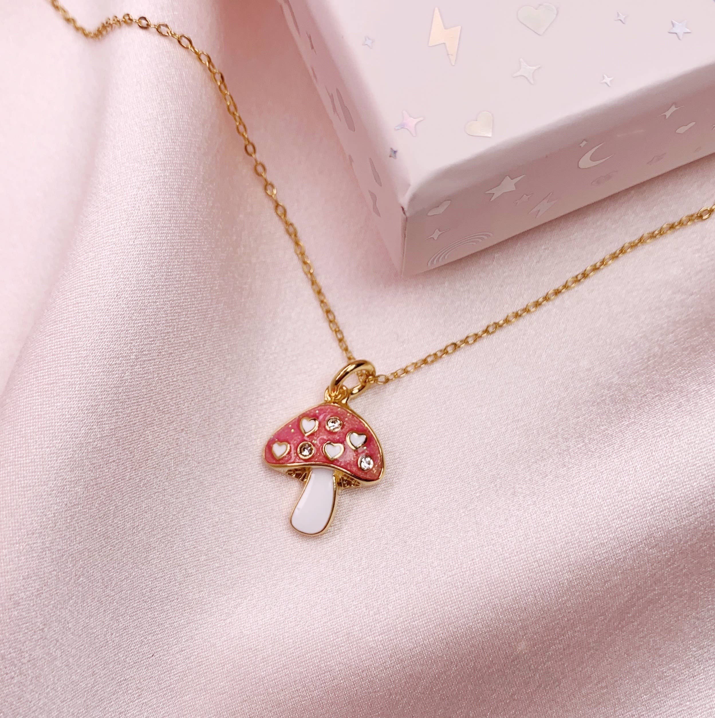 Mushroom Charm Necklace - Pink