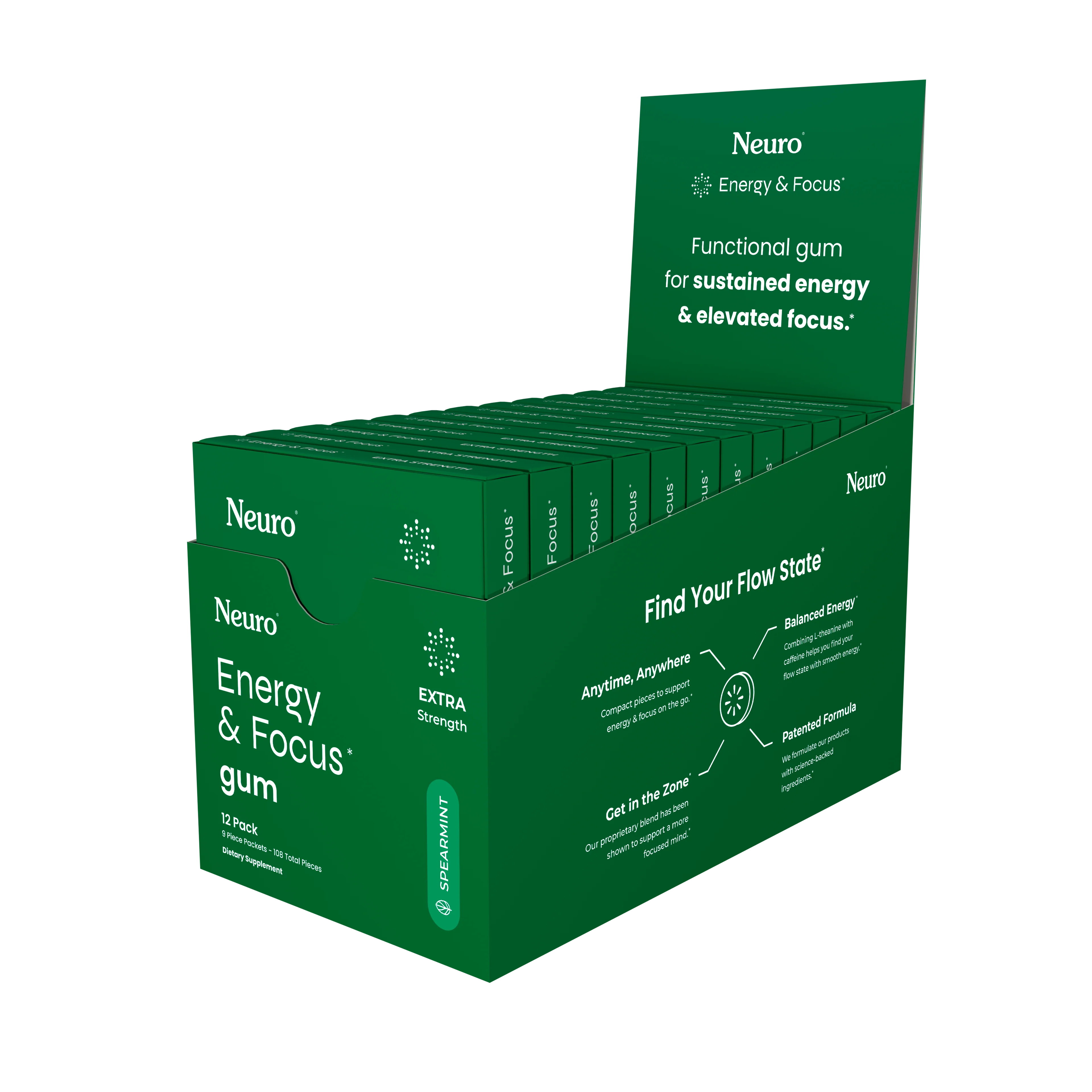 Neuro - Energy and Focus Gum | Extra Strength | Spearmint