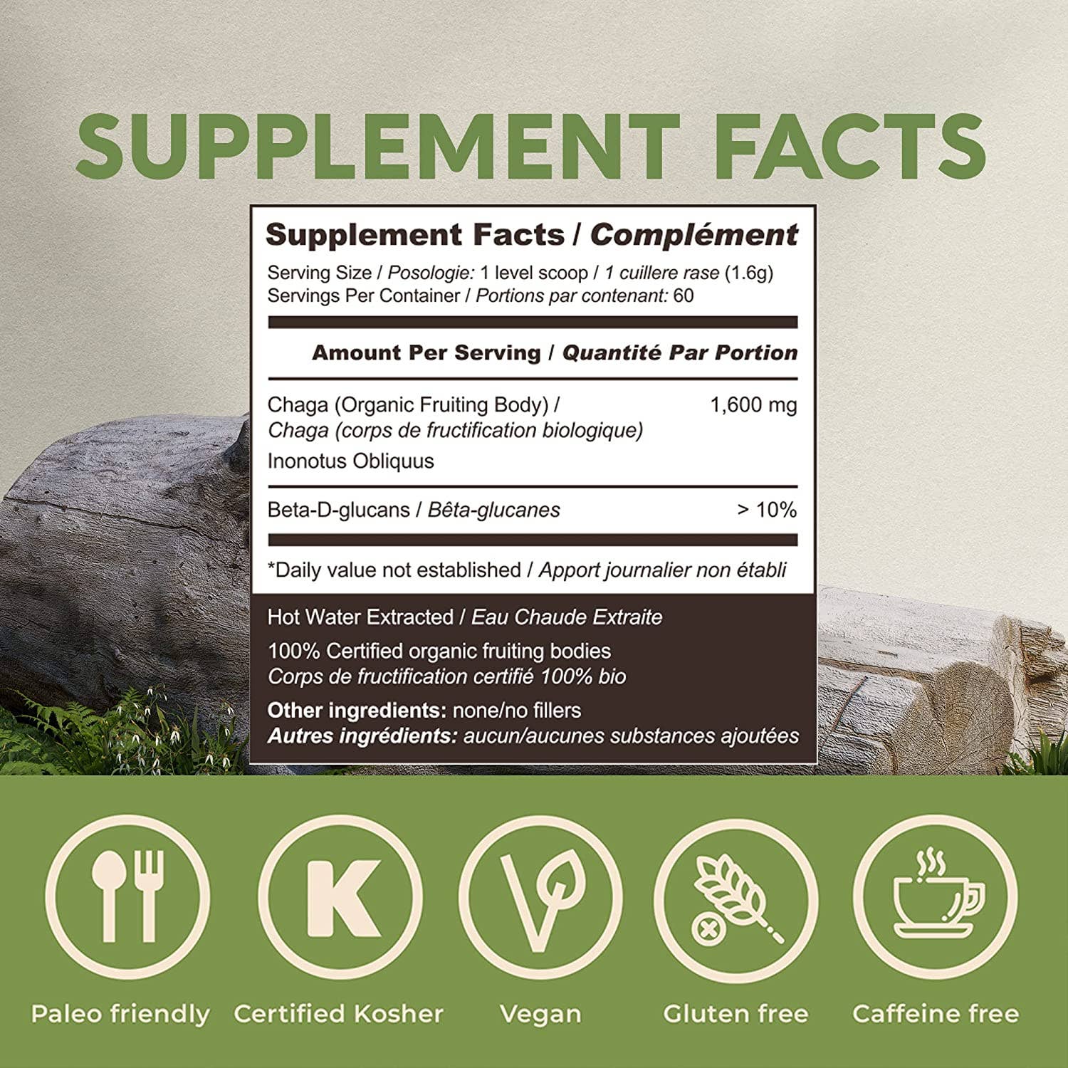 Longevity Botanicals - Organic Chaga Mushroom Extract Powder - 100g - Image 3