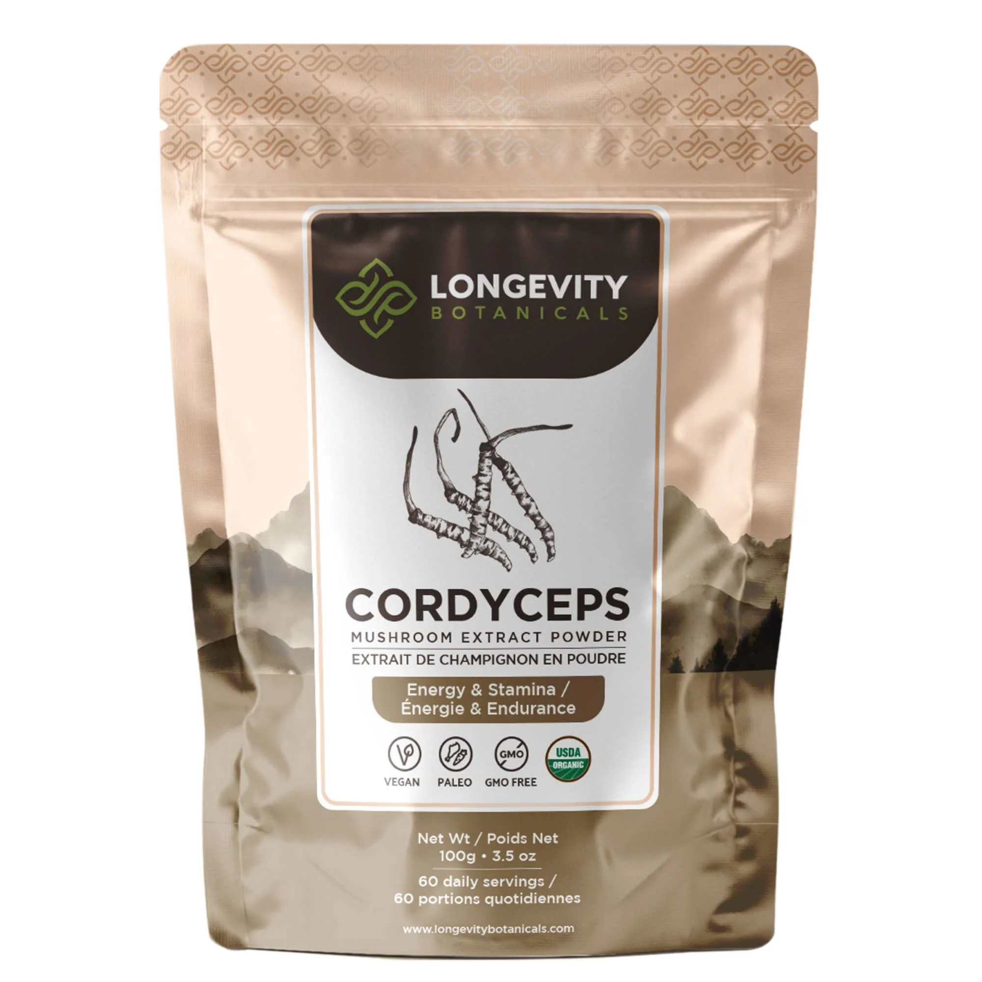 Longevity Botanicals - Organic Cordyceps Mushroom Extract Powder 100g