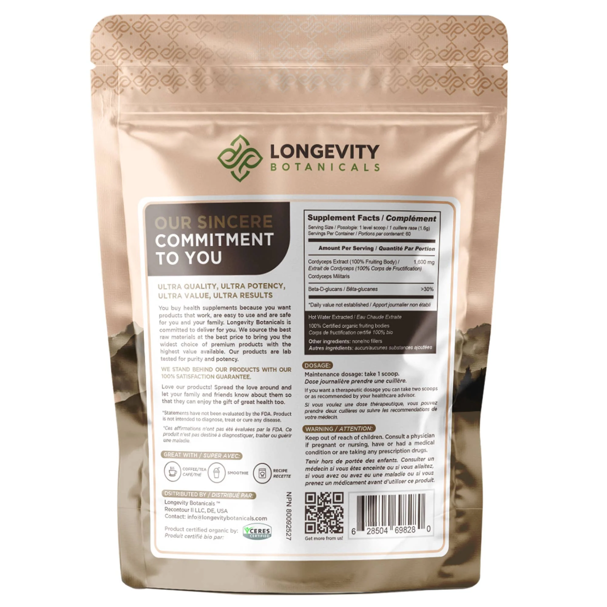 Longevity Botanicals - Organic Cordyceps Mushroom Extract Powder 100g - Image 3