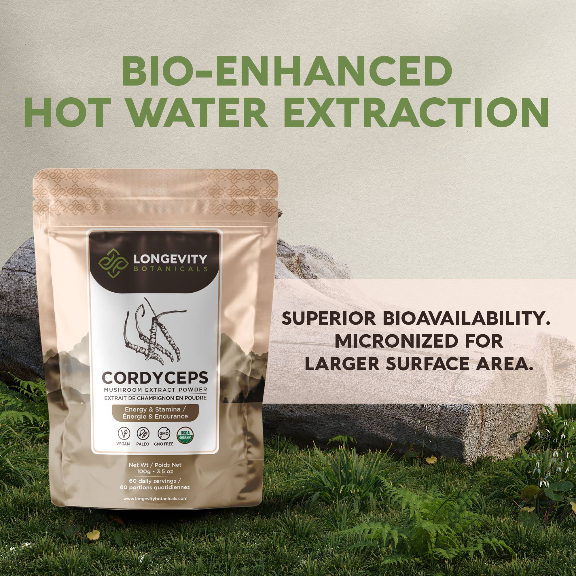 Longevity Botanicals - Organic Cordyceps Mushroom Extract Powder 100g - Image 6