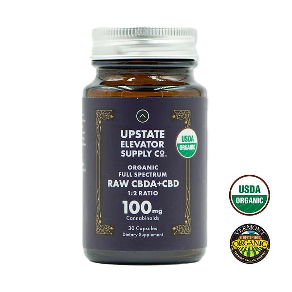 Upstate Elevator Supply Co. - Organic Full Spectrum Raw CBDA+CBD Capsules 100mg - 30 ct