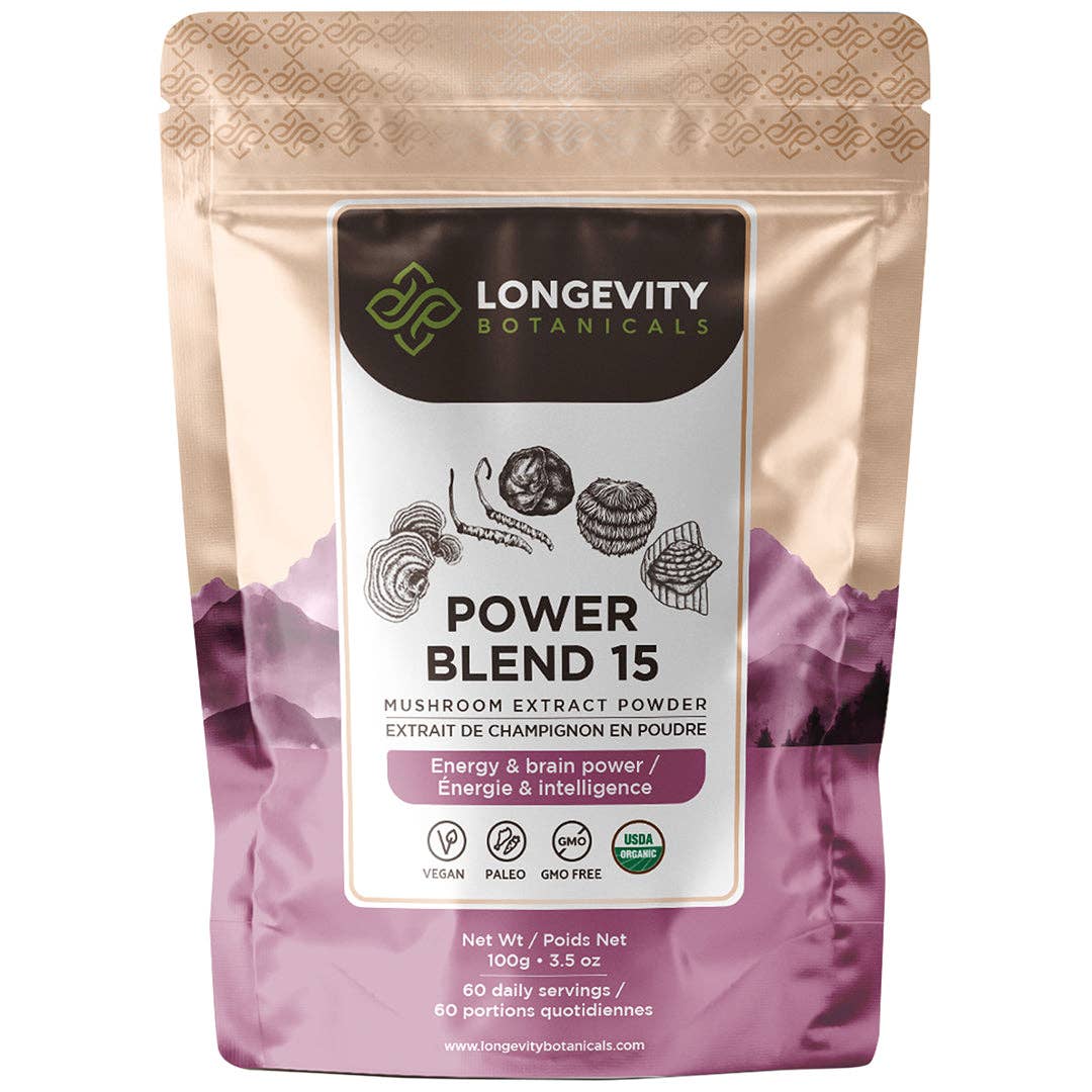 Longevity Botanicals - Organic Power Blend 15 Mushroom Extract Powder