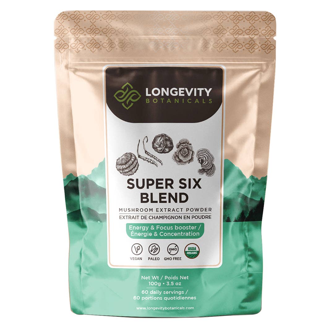 Longevity Botanicals - Organic Super Six  Blend  Mushroom Extract Powder