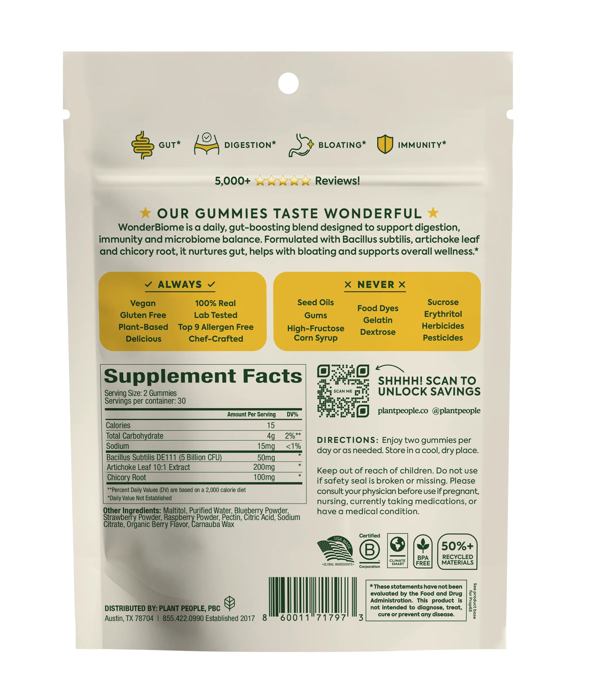 Plant People - WonderBiome 2-1 Pre and Probiotic Gummies - Image 3