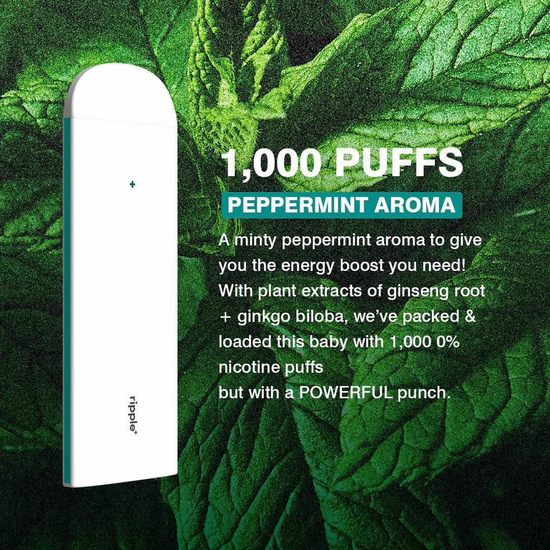 Ripple+ Power - Peppermint Zero Nicotine Diffuser - 1,000 Puffs: 40g - Image 2