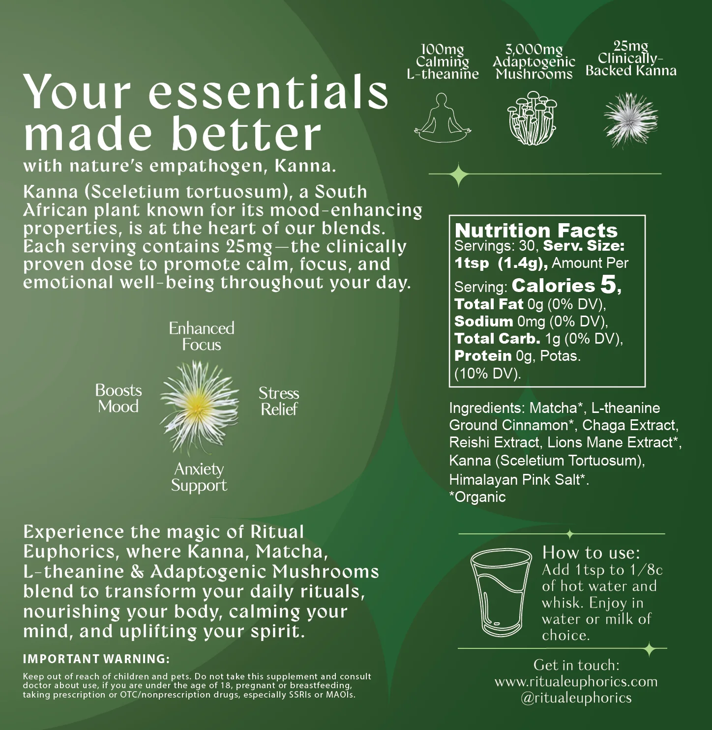 Ritual Euphorics - 30 Servings of Kanna Mushroom Matcha Latte - Image 2