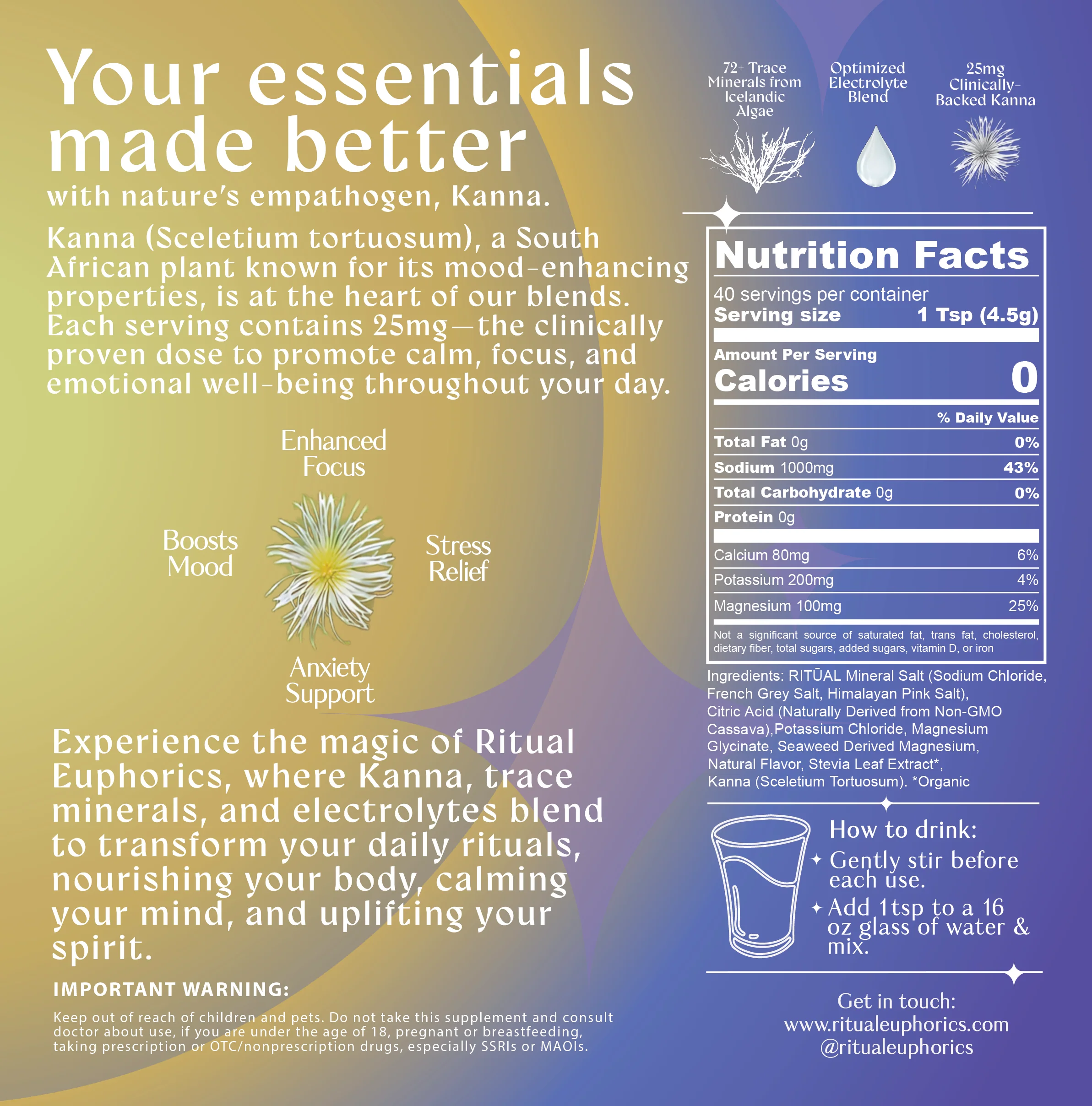 Ritual Euphorics - 40 Servings of Kanna Electrolyte Blend - Lemon - Image 2