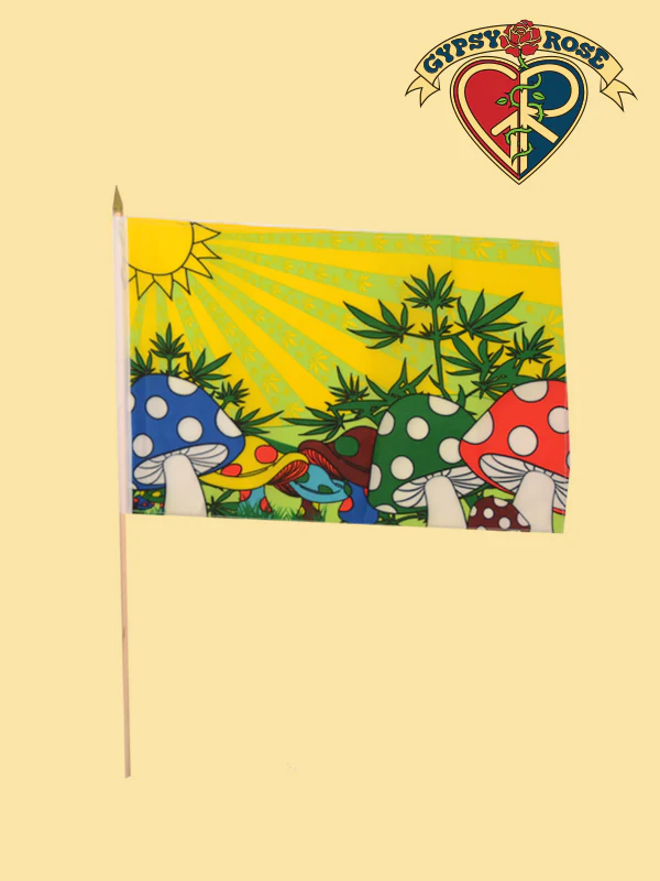 Sunny Delight Mushrooms and Leaves Mini Flag