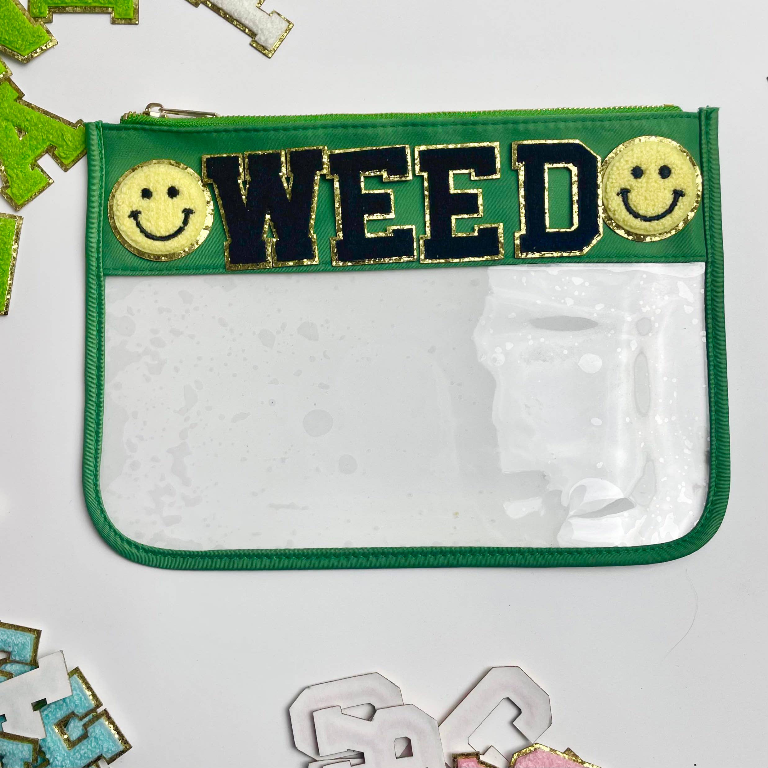 Weed Smile Smiley Face Clear Pouch Chenille Patch Letters
